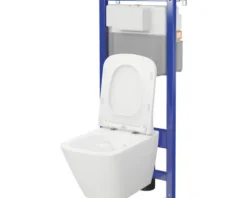 Cersanit Wand-WC Set City Square Tiefspüler ohne Spülrand weiß glänzend mit WC-Sitz, Vorwandelement mechanisch SZWZ1008556282