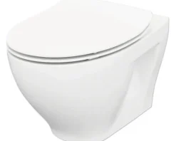Cersanit Wand-WC Set SAVIO Tiefspüler ohne Spülrand weiß glänzend mit Beschichtung mit WC-Sitz, Montagelement und Drückerplatte chrom S701-828