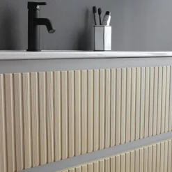 80cm geriffelter Unterschrank mit Waschtisch, ohne Spiegel - Holzoptik eiche | Bilbao