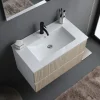 80cm Badmöbel-Set, geriffelt, weiß und eiche Ausführung | Bilbao