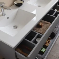 120 cm Badmöbel-Set120 mit Doppelwaschbecken und Schubladen, graue Ausführung | Barcellona