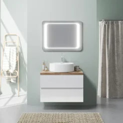 80cm Badmöbel Set, Unterschrank,Waschtischplatte, Aufsatzwaschtisch und Spiegel | Elba