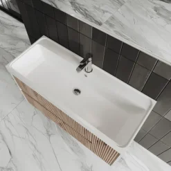 100cm Unterschrank mit Waschtisch und Spiegel 100x60 - geriffelt | Cortina