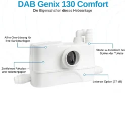 DAB Genix Comfort 130 Kleinhebeanlage - 5.600 L/Std. - 400W - Förderhöhe 6,5 m - Eingangsverbindung(en) 4 - Geräuscharm