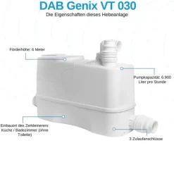 DAB Genix VT 030 Abwasserhebeanlage - 6.900 L/Std. - 530W - Förderhöhe 6 m - Eingangsverbindung(en) 3 - Einfach zu installieren