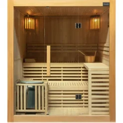 Dewello® Finnische Traditionelle Sauna SARNIA 180cm x 140cm inkl. 6 KW Harvia Ofen, inkl. Aufguss-Set, Sanduhr, Thermometer