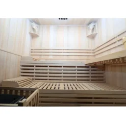 Dewello® Finnische Traditionelle Sauna SARNIA 180cm x 140cm inkl. 6 KW Harvia Ofen, inkl. Aufguss-Set, Sanduhr, Thermometer