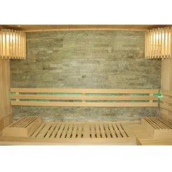 Dewello® Finnische Traditionelle Sauna SARNIA PLUS 180cm x 140cm inkl. 6 KW Harvia Ofen, inkl. Aufguss-Set, Sanduhr, Thermometer