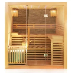 Dewello® Finnische Traditionelle Sauna SARNIA PLUS 180cm x 140cm inkl. 6 KW Harvia Ofen, inkl. Aufguss-Set, Sanduhr, Thermometer
