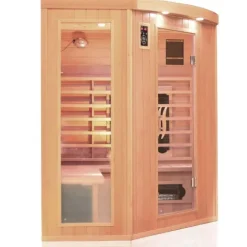 Dewello® Infrarotkabine Infrarotsauna HALEY 160cm x 160cm inkl. 8 Keramikstrahler, Karbonstrahler und Zubehör, Farblicht, LED