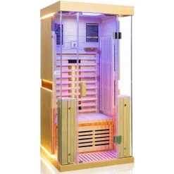 Dewello® Infrarotkabine Infrarotsauna KINGSTON 90cm x 90cm inkl. 3 Vollspektrumstrahler, 4 Karbonstrahler, Farblicht,LED