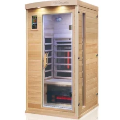 Dewello® Infrarotkabine PIERSON PRO 100x100 für 1 Person, Hemlockholz & Zeder, 3 DUO-Vollspektrumstrahler, 3 Karbonstrahler