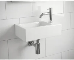 Differnz Handwaschbecken-Set Hura L 40 x 22 cm Keramik weiß inkl. Waschtischarmatur und Siphon chrom
