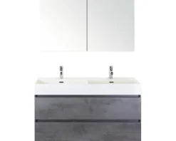 Doppelbadmöbel Sanox Maxx XL BxHxT 121 x 183 x 45,5 cm Frontfarbe beton anthrazit mit Waschtisch Keramik weiß 81736641
