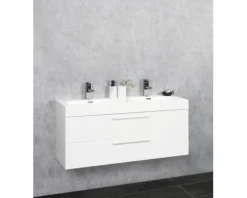 Doppelwaschbecken mit Unterschrank Differnz SOMERO BxHxT 120x57x38 cm Frontfarbe weiss hochglanz 36.104.88