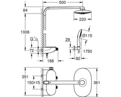 Duschsäule inkl. Thermostat GROHE Rainshower System SmartControl Duo 360 moon white 26250LS0