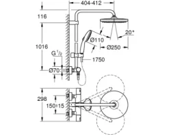 Duschsäule inkl. Thermostat Grohe Quickfix Vitalio Start 250 schwarz 266772431