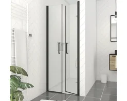 Duschtür in Nische mit Pendeltür Aurlane Black Calm 80 cm Profil schwarz Klarglas