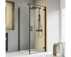 Duschtür mit Seitenwand mit Pendeltür SCHULTE TouraPlus ExpressPlus 80 x 80 cm Profil schwarz Klarglas schmutzabweisende Glasbeschichtung Türanschlag rechts