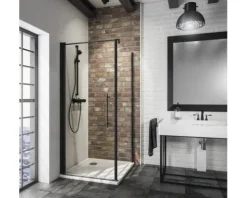 Duschtür mit Seitenwand mit Drehtür SCHULTE Alexa Style 2.0 ExpressPlus 80 x 80 cm Profil schwarz Klarglas schmutzabweisende Glasbeschichtung