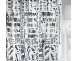 Duschvorhang spirella Connection Textil 180 x 200 cm weiß schwarz