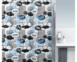 Duschvorhang spirella Wow 180 x 200 cm schwarz/blau