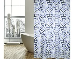 Duschvorhang MSV Mosaiko Textil 180 x 200 cm weiß/blau