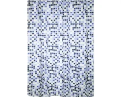 Duschvorhang MSV Mosaiko Textil 180 x 200 cm weiß/blau