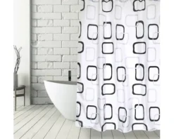 Duschvorhang MSV Vintage Textil 180 x 200 cm schwarz/weiß
