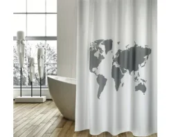 Duschvorhang MSV World Textil 180 x 200 cm weiß/grau
