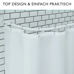 Duschvorhangstange L Form & Duschstange U Form 4 in 1 System inkl. 12 Ringe - Stabile Winkelstange Duschvorhang ohne Deckenhalterung - Duschstange Ecke Rostfrei - Duschvorhangstange Badewanne & Dusche