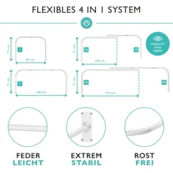 Duschvorhangstange L Form & Duschstange U Form 4 in 1 System inkl. 12 Ringe - Stabile Winkelstange Duschvorhang ohne Deckenhalterung - Duschstange Ecke Rostfrei - Duschvorhangstange Badewanne & Dusche