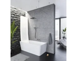 Duschvorhangstange Burschberg U-Form inkl. Deckenstütze Ø 10 mm 65 x 150 x 65 cm edelstahl gebürstet matt