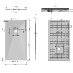 Duschwanne aus Harz 150x80 h 2,5cm anthrazitgrau komplett mit Abdeckgitter aus Stahl | Muse