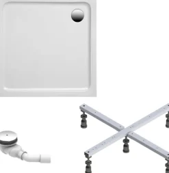 Duschwanne Set Schulte Adria 90x90/3 cm weiß mit Fußgestell und Ablauf chrom