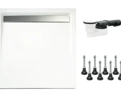 Duschwannen Komplettset SCHULTE Rinne ExpressPlus 90 x 90 x 2.5 cm weiß glänzend EP202077 04 41