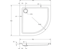 Duschwanne OTTOFOND Monza 90 x 90 x 6 cm weiß glänzend glatt 941101