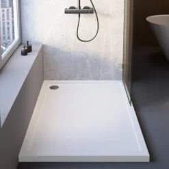 Duschwanne Set Schulte Adria 120x90/3 cm, weiß mit Fußgestell und Ablauf chrom
