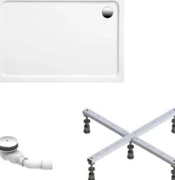 Duschwanne Set Schulte Adria 120x90/3 cm, weiß mit Fußgestell und Ablauf chrom