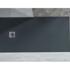 Duschwanne 90X100 cm Vulcano Line Slim Anthrazitfarbe aus Kunstharz und Marmorpulver mit freiem Abfluss - FRASCIO
