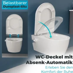Dusch-WC spülrandlos Hänge WC Taharet Toilette inkl. Warm-Kalt-Mischer & WC-Sitz mit Absenkautomatik + abnehmbar Keramik inkl. Nanoversiegelung