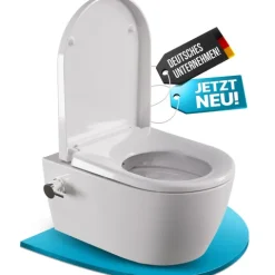 Dusch-WC spülrandlos Hänge WC Taharet Toilette inkl. Warm-Kalt-Mischer & WC-Sitz mit Absenkautomatik + abnehmbar Keramik inkl. Nanoversiegelung
