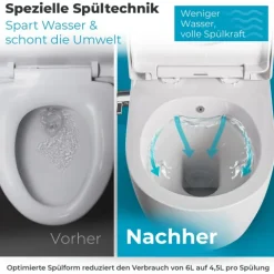Dusch-WC spülrandlos Hänge WC Taharet Toilette inkl. Warm-Kalt-Mischer & WC-Sitz mit Absenkautomatik + abnehmbar Keramik inkl. Nanoversiegelung
