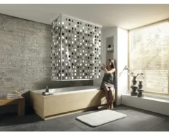 Eckduschrollo mit Kassette und Rollo Kleine Wolke 138 + 62 x 240 cm grau 110