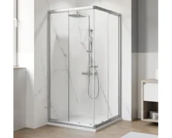 Eckeinstieg mit Schiebetür BREUER Ektos Express Q72 80-90 x 180 cm Klarglas Profilfarbe silber 1303001001032
