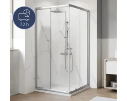 Eckeinstieg mit Schiebetür BREUER Ektos Express Q72 80-90 x 180 cm Klarglas Profilfarbe silber 1303001001032