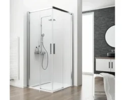 Eckeinstieg mit Schiebetür Schulte Kristall/Trend 90x90 cm Klarglas Profilfarbe chrom ohne unteres Profil