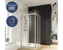 Eckeinstieg Schiebetür BREUER Fara 4 Express Q72 70-80 cm Höhe 185 cm Klarglas Profilfarbe silber matt