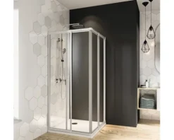Eckeinstieg Schiebetür BREUER Fara 4 Express Q72 70-80 cm Höhe 185 cm Klarglas Profilfarbe silber matt