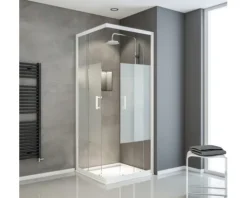 Eckeinstieg Schiebetür SCHULTE Sunny ExpressPlus 80 x 80 cm Dekor Dezent light Profilfarbe alpinweiß